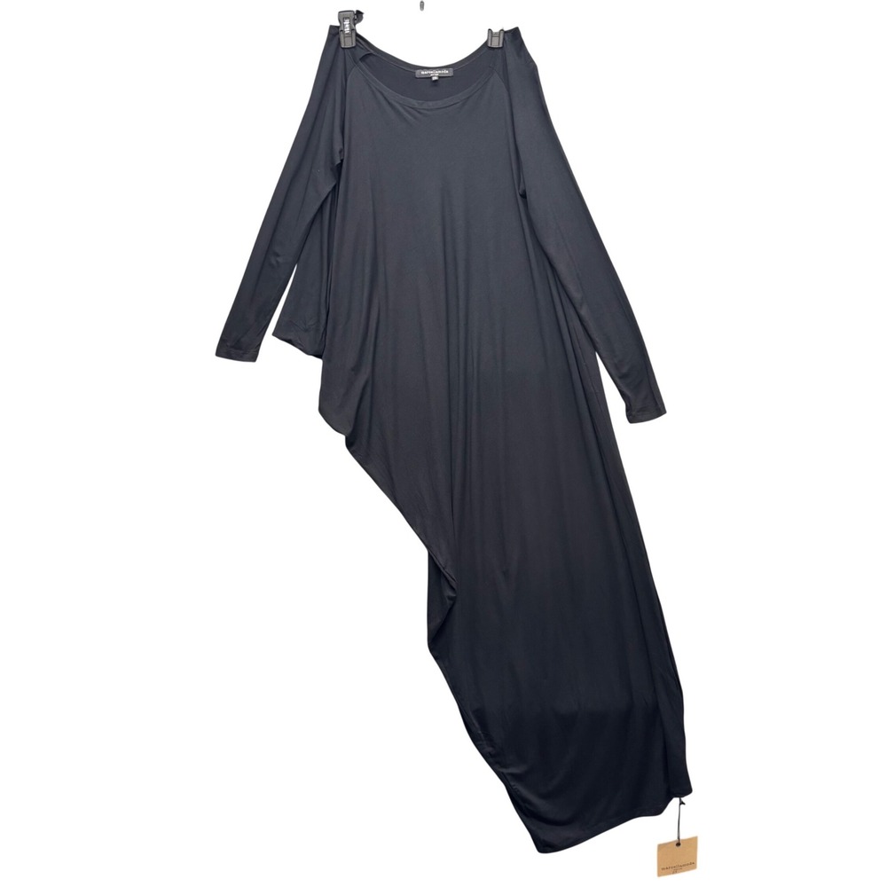 Marcellamoda Black Asymmetric Draped Long Sleeve Dress Lagenlook OS NWT